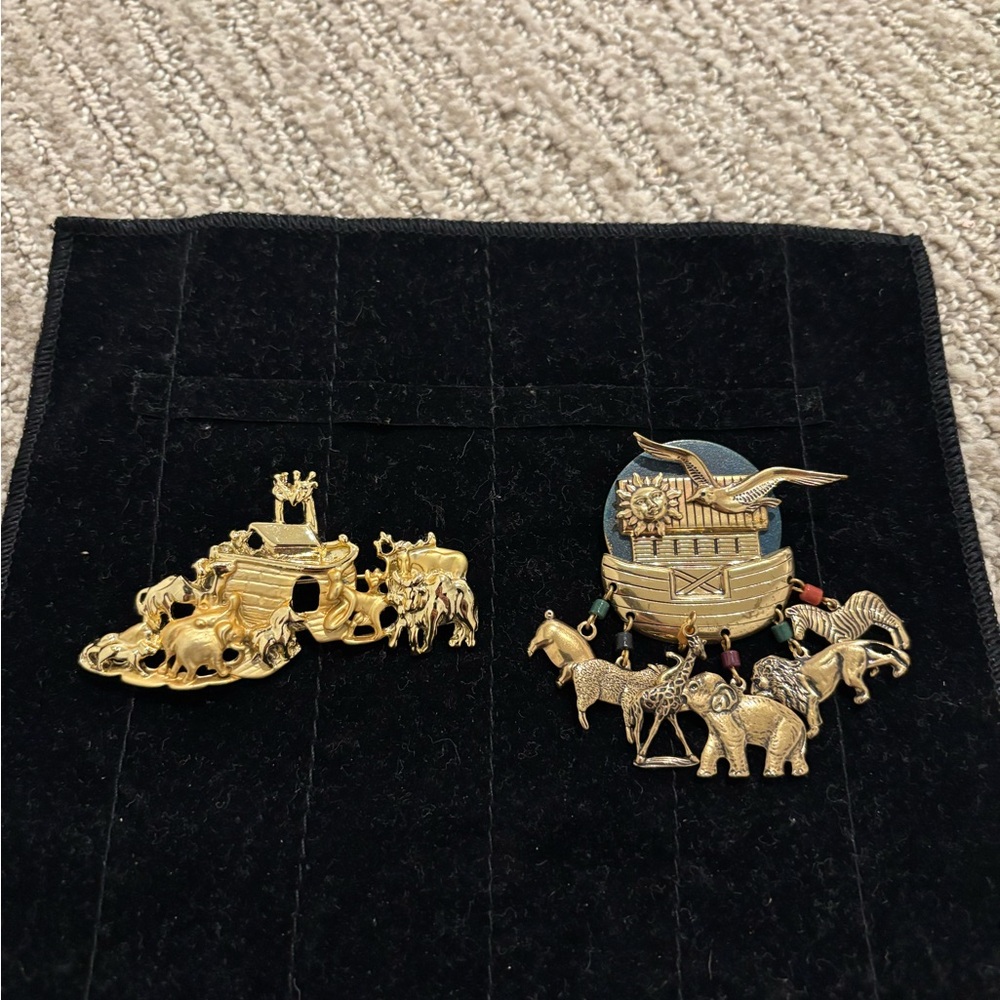 Two vintage Noah’s Ark brooches